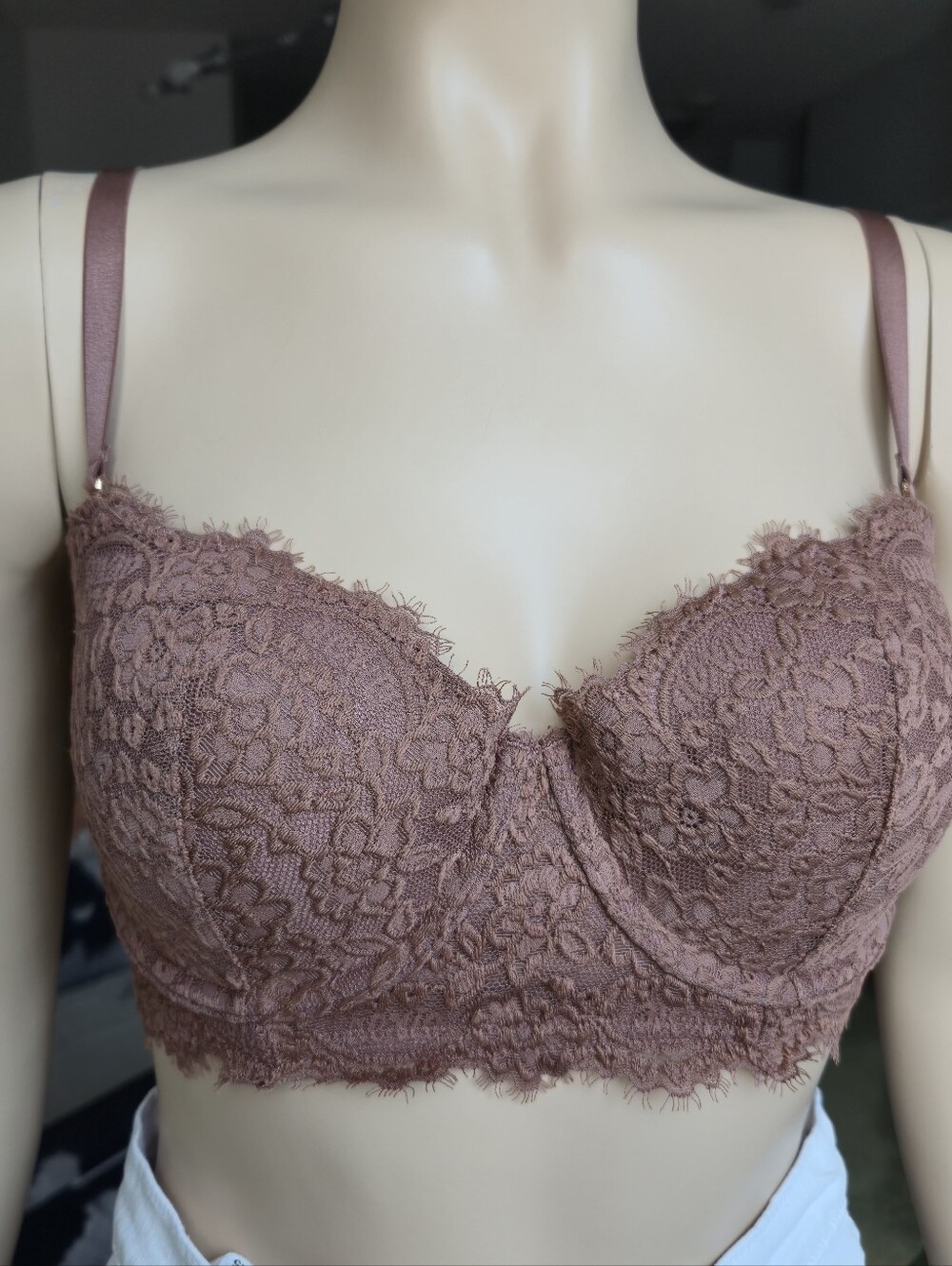AERIE Lace Longline Bra in Dusty Rose 32DD